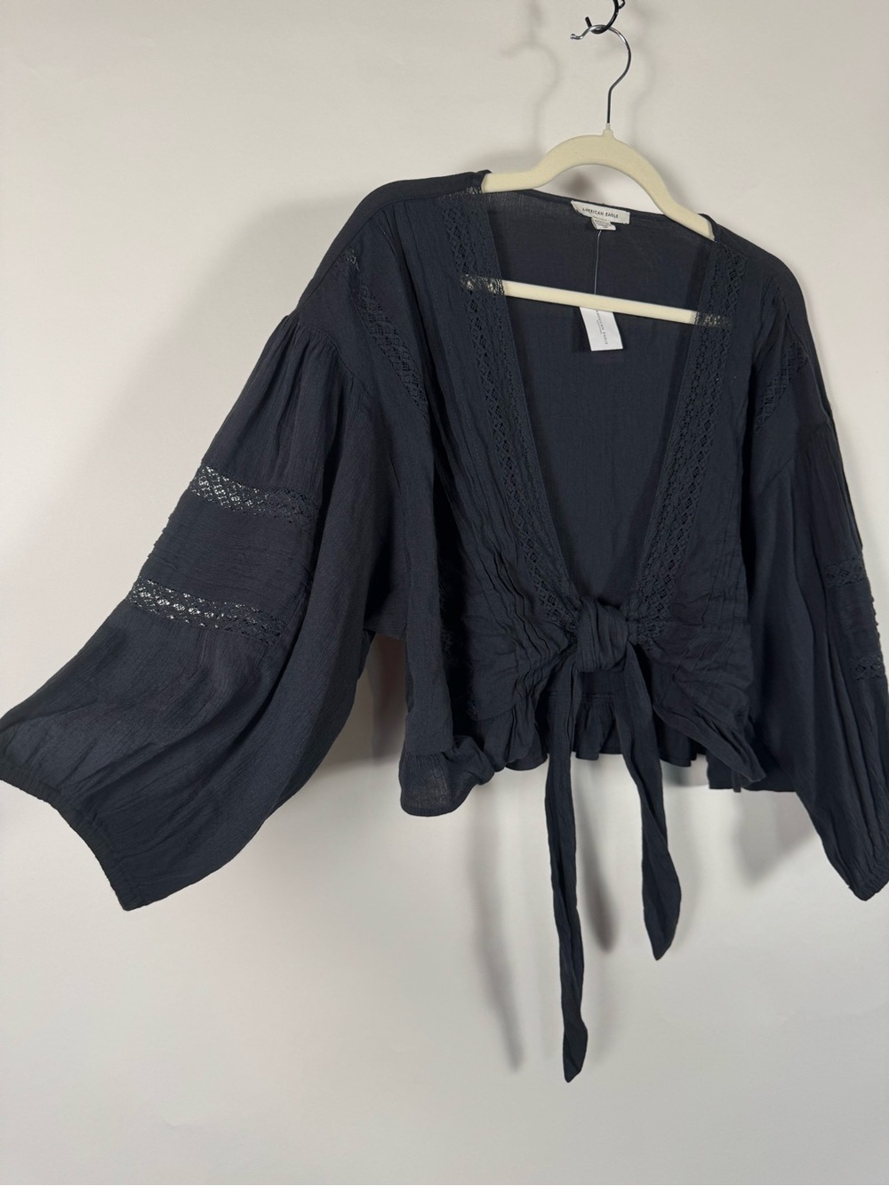 American Eagle NWT XL Lace Tie Front Blouse Boho Cottagecore Romantic Festival